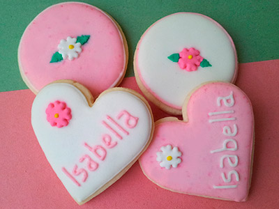 Biscoitos Decorados de Aniversrio em Rosa e Branco para a Isabella
