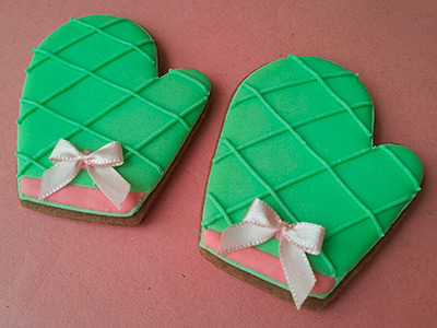 Biscoitos Decorados Ch de Cozinha Verde e Rosa